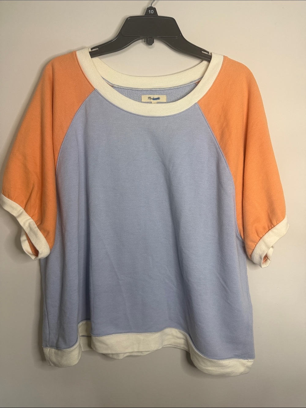 Madewell Pastel Blue Raglan Sweatshirt with Orange Sleeves